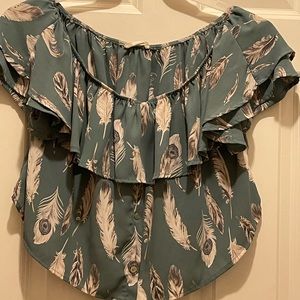 Green off the shoulder flowy crop top